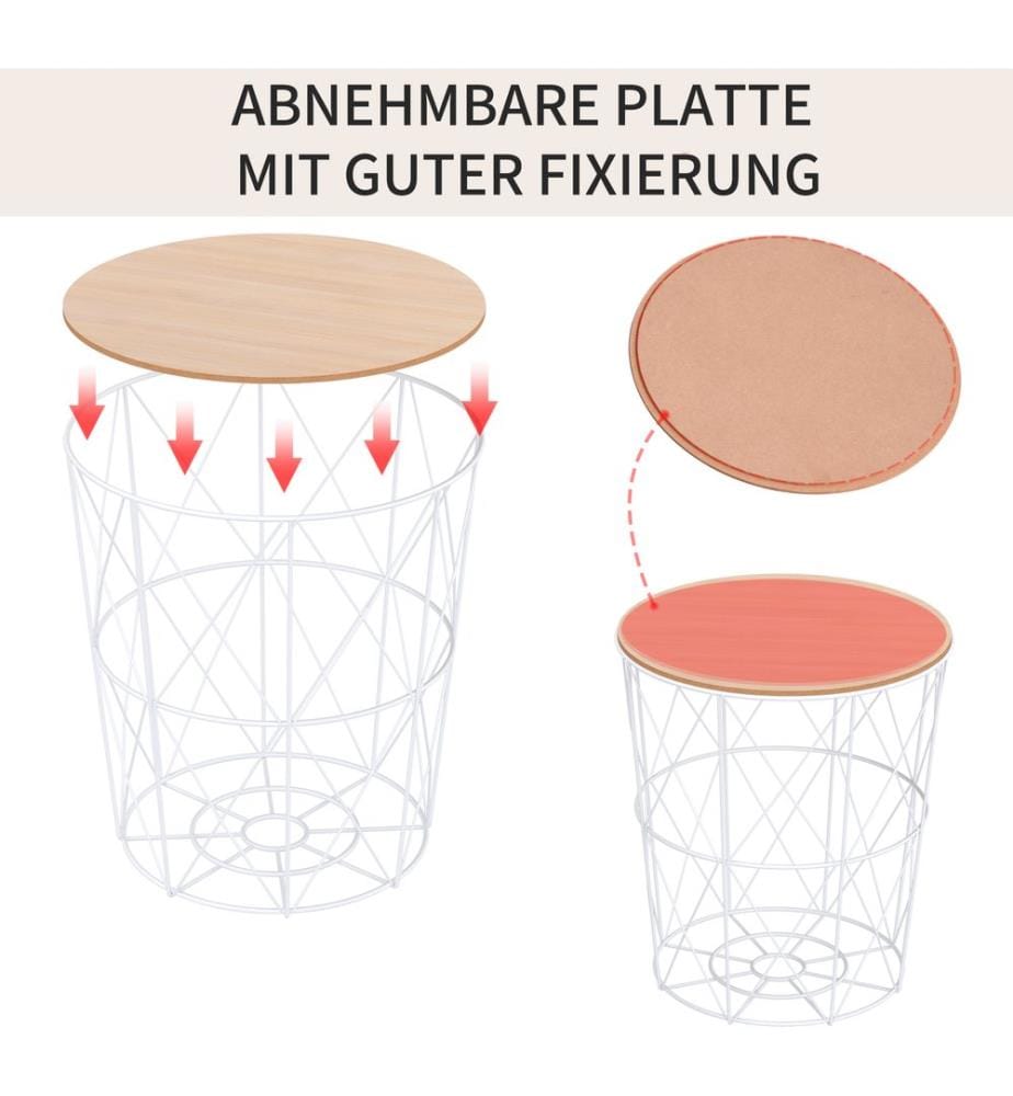 Lot de 2 tables basses d'appoint Nature-Blanc