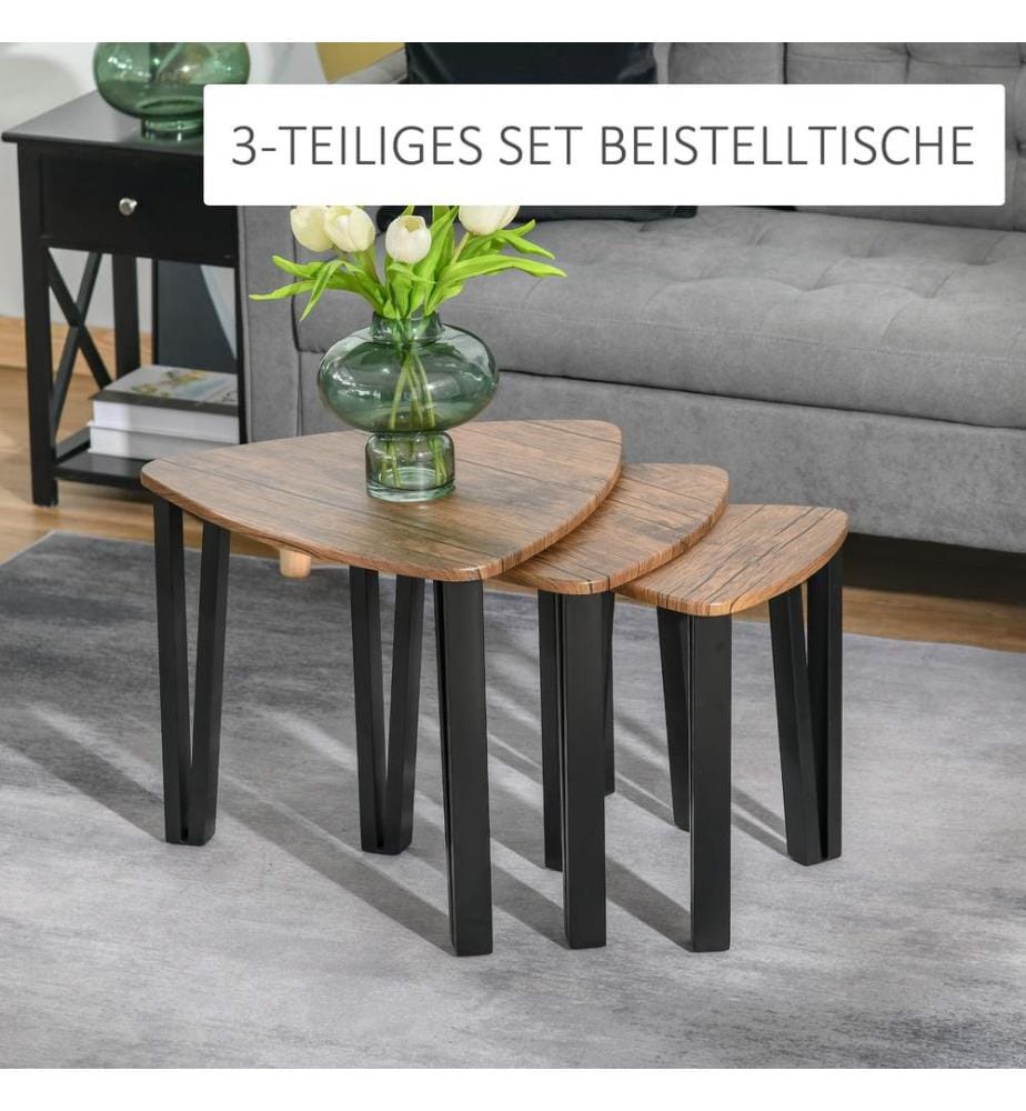 Set de 3 tables basses Table d'appoint Table empilable Noir-marron