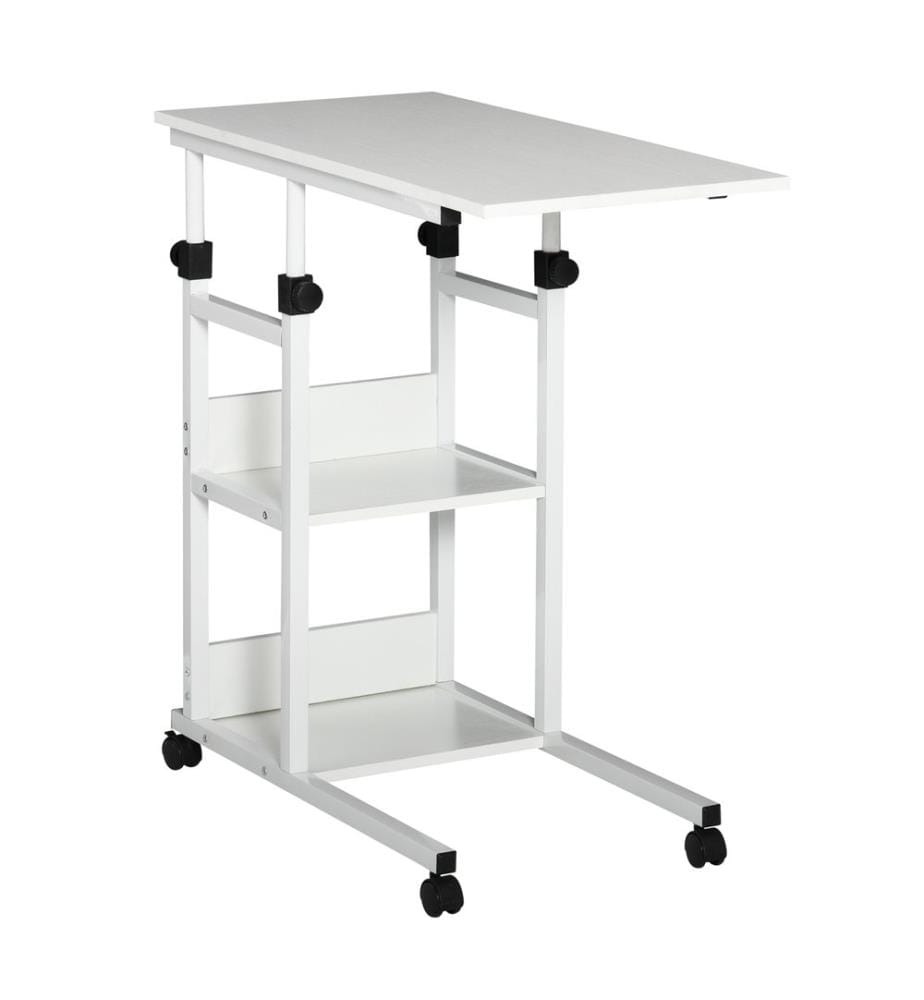 Table d'appoint Table basse à roulettes Réglable en hauteur Blanc