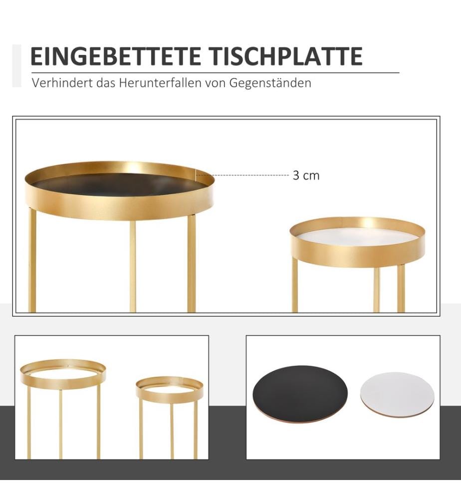 2er-Set Couchtisch mit erhöhtem Rand Retrodesign Gold