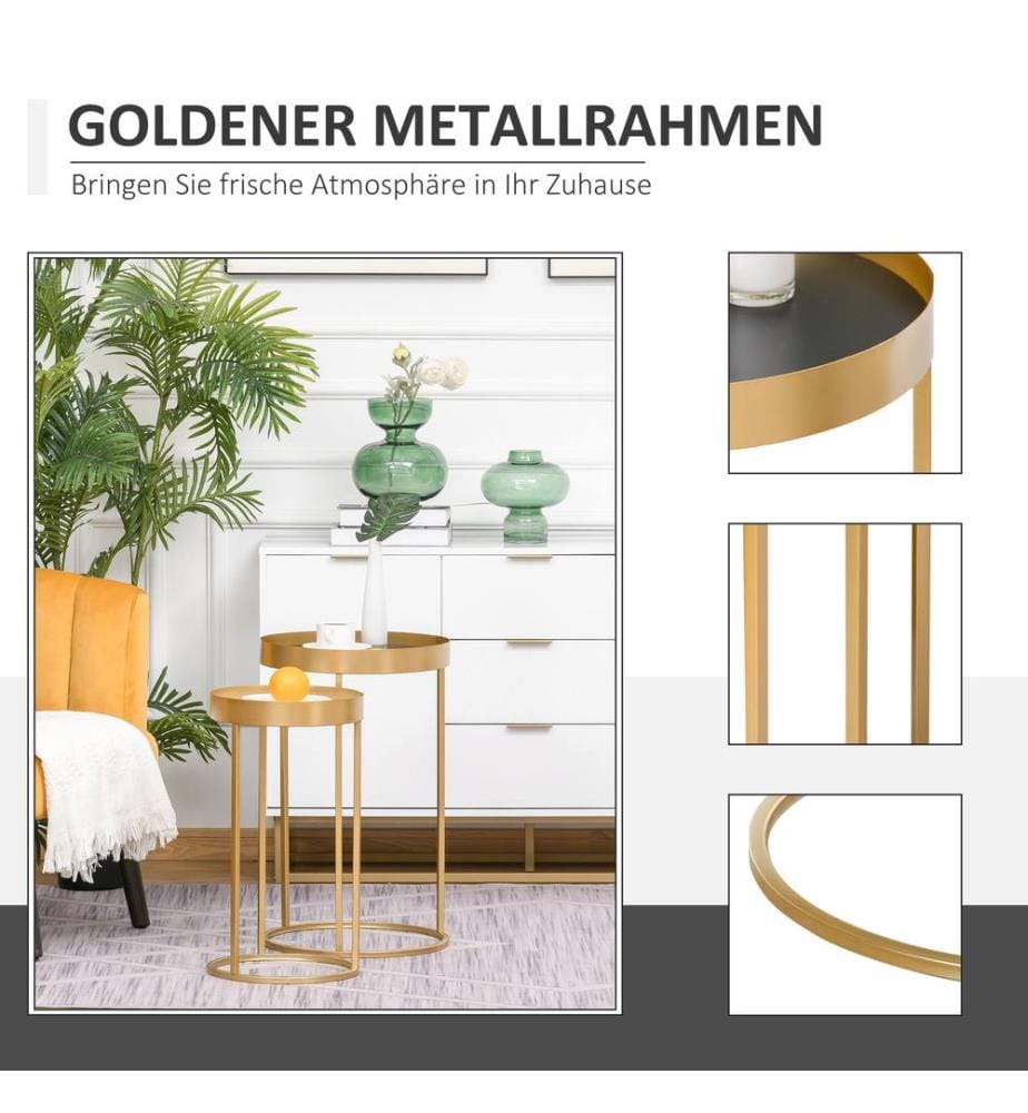 2er-Set Couchtisch mit erhöhtem Rand Retrodesign Gold