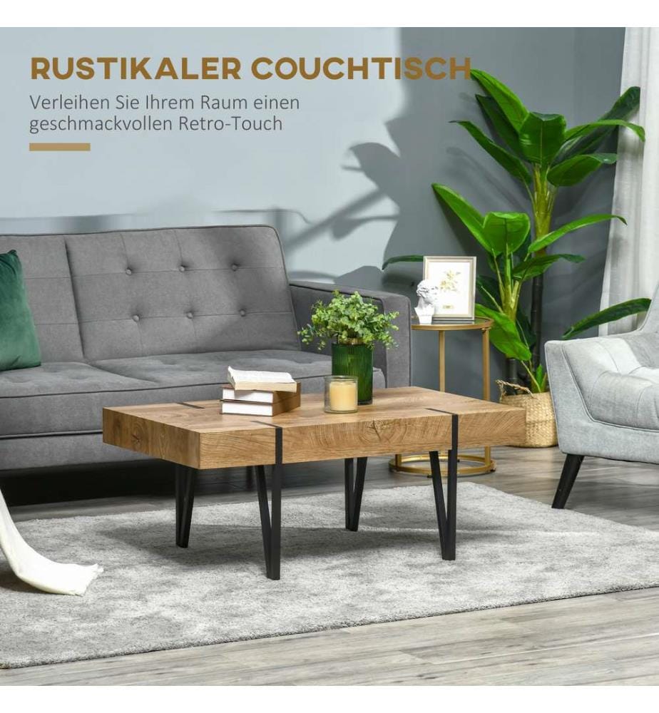 Table basse avec repose-pieds réglables Design industriel noir-marron