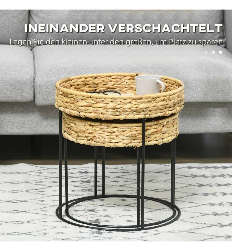 Set di 2 tavolini da caffè stile Boho nero naturale