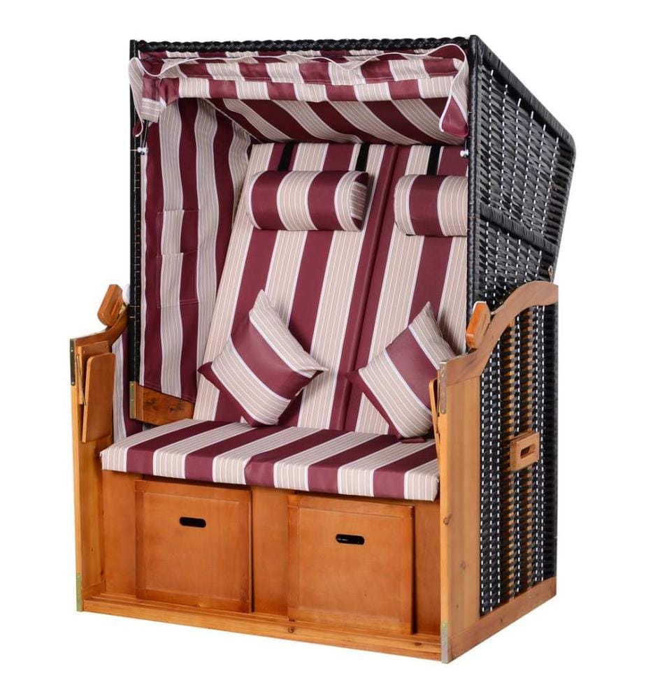 Strandkorb Poly-Rattan Volllieger Ostsee Nordsee Rot