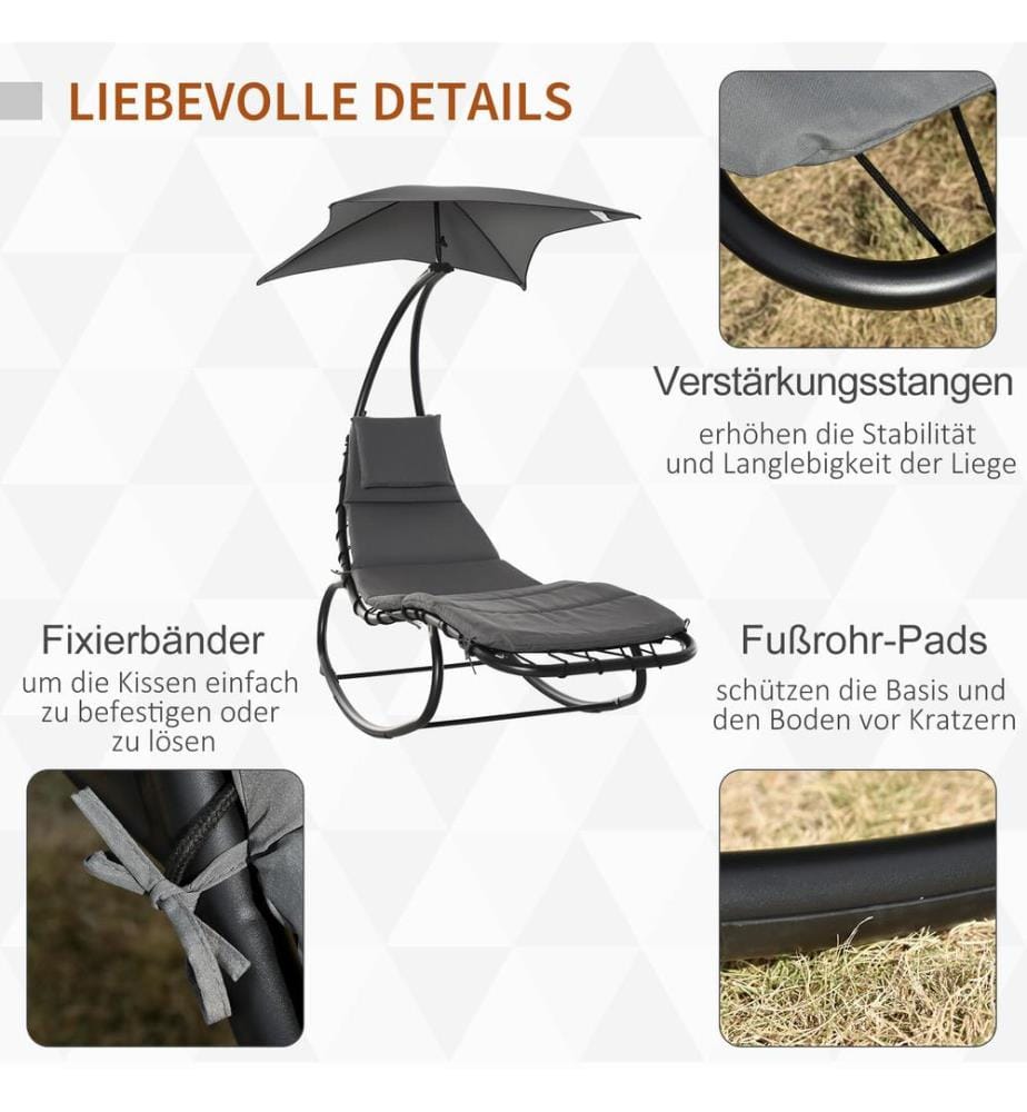 Sedia a sdraio Lettino oscillante Lettino da giardino con tettuccio e cuscino