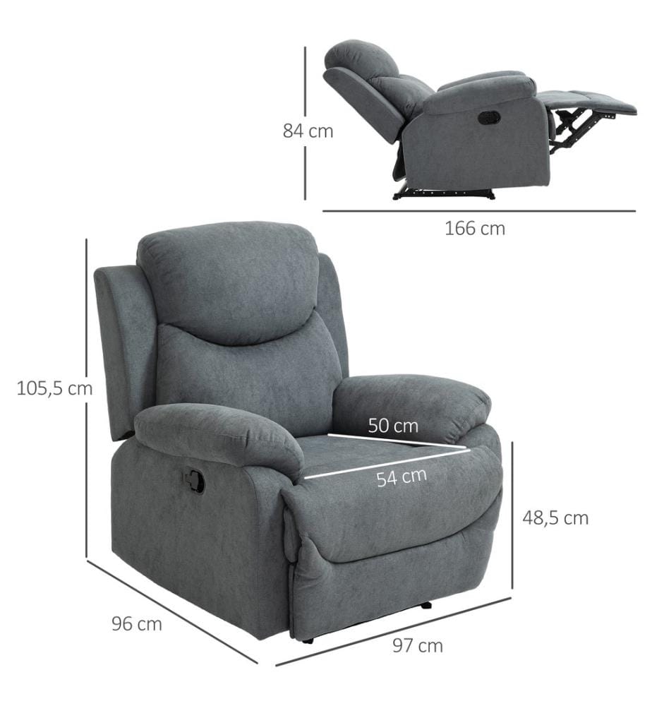 Poltrona TV reclinabile rivestimento in tessuto 97x96x105,5 cm
