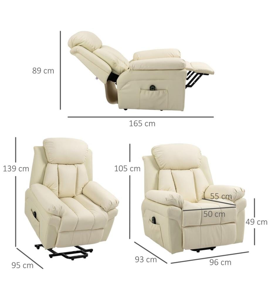 Fauteuil de relaxation avec dispositif d'élévation, repose-pieds et télécommande inclus