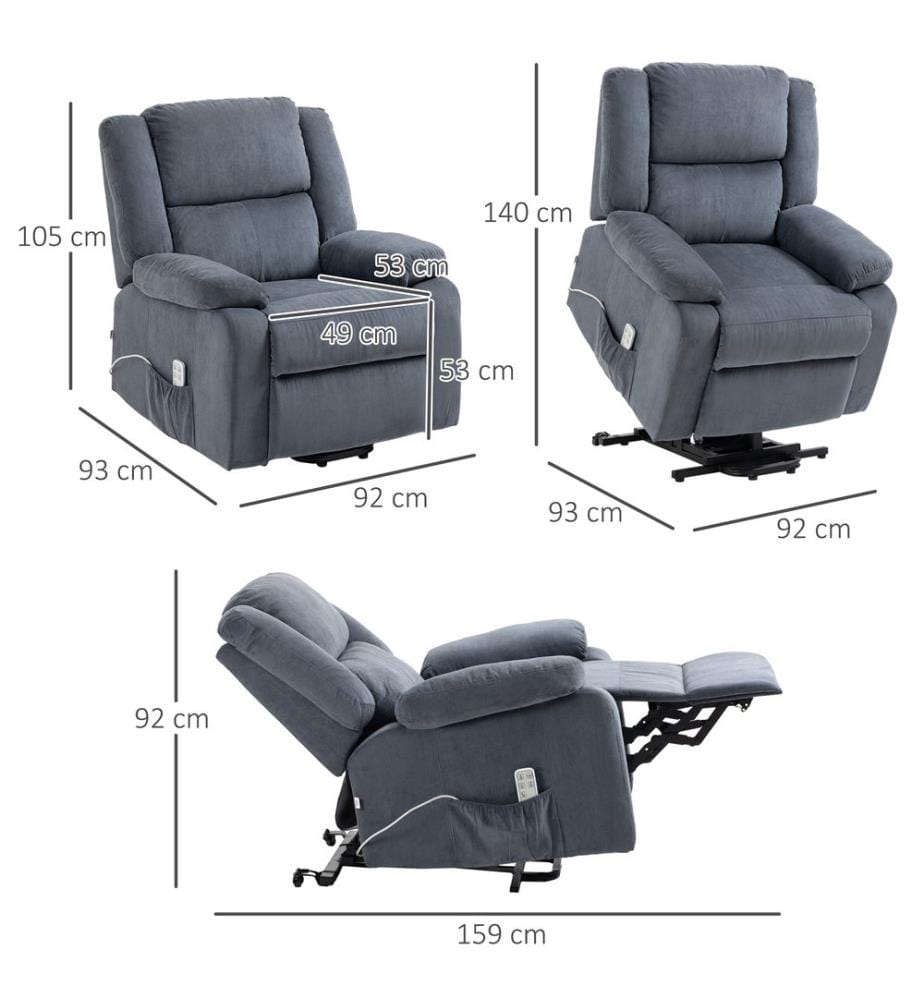 Fauteuil relax avec fonction releveur et télécommande Gris