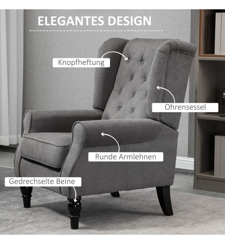 Sedia ad ala dal design vintage grigio scuro