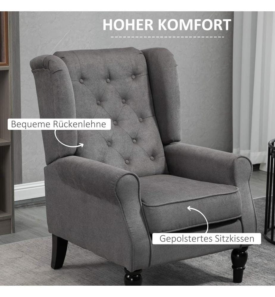 Sedia ad ala dal design vintage grigio scuro