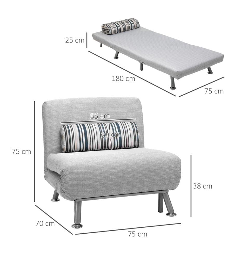 Lit pliant Fauteuil Lit d'appoint Matelas pliant 75x70x75 cm Gris