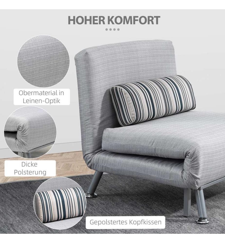 Lit pliant Fauteuil Lit d'appoint Matelas pliant 75x70x75 cm Gris