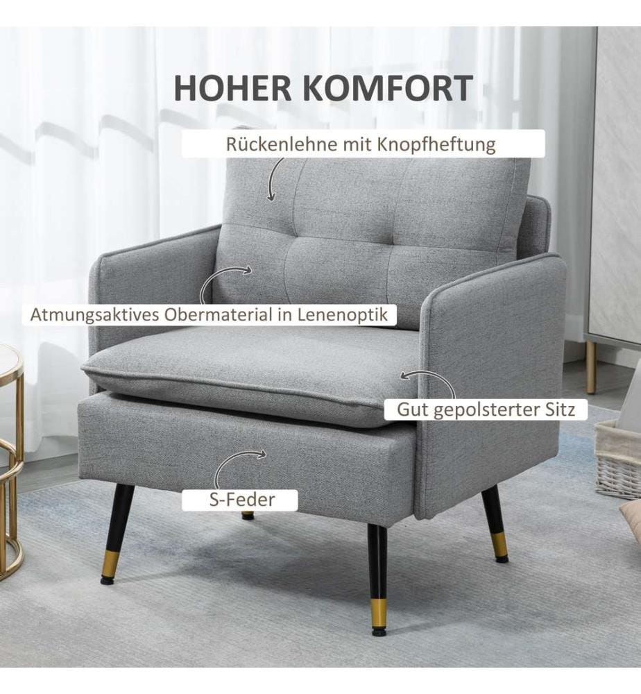 Sessel Polstersessel Einzelsessel bis 120kg belastbar Grau