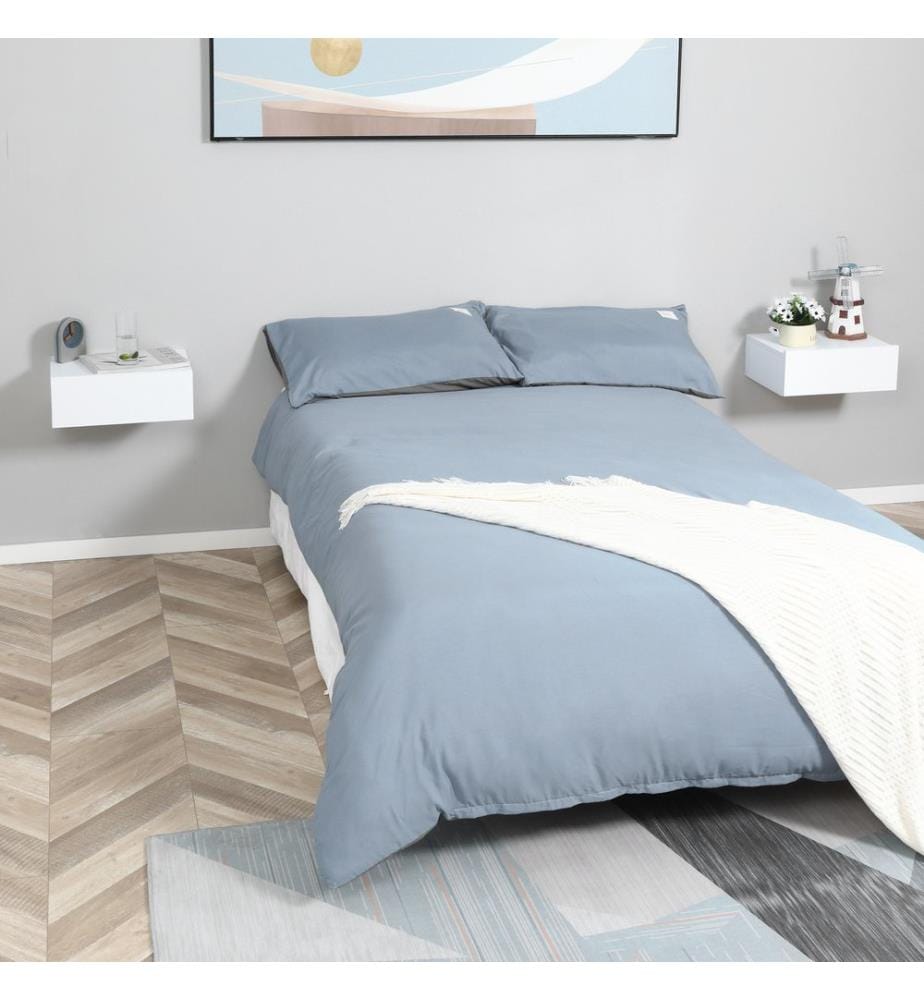 2er Set Nachttisch schwebend mit Schublade Weiss 40x30x15 cm