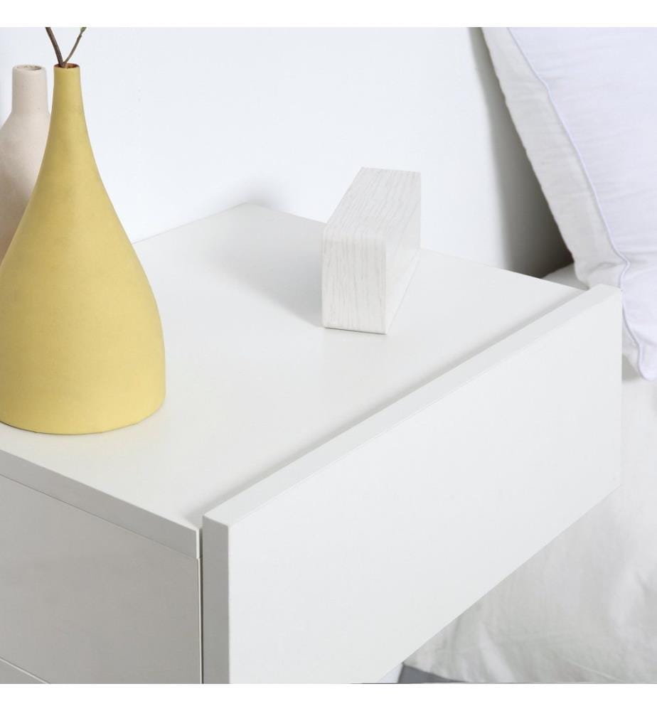 2er Set Nachttisch schwebend mit Schublade Weiss 40x30x15 cm