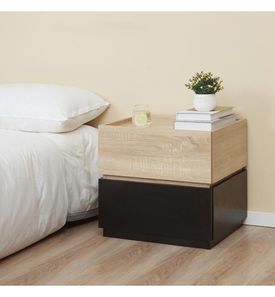 Table de nuit Levi avec tiroir 50 x 40 x 47,5 cm Naturel Noir