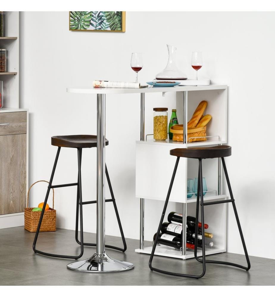 Table de bistrot Table de cuisine comptoir 113x40x105 cm avec étagère à vin
