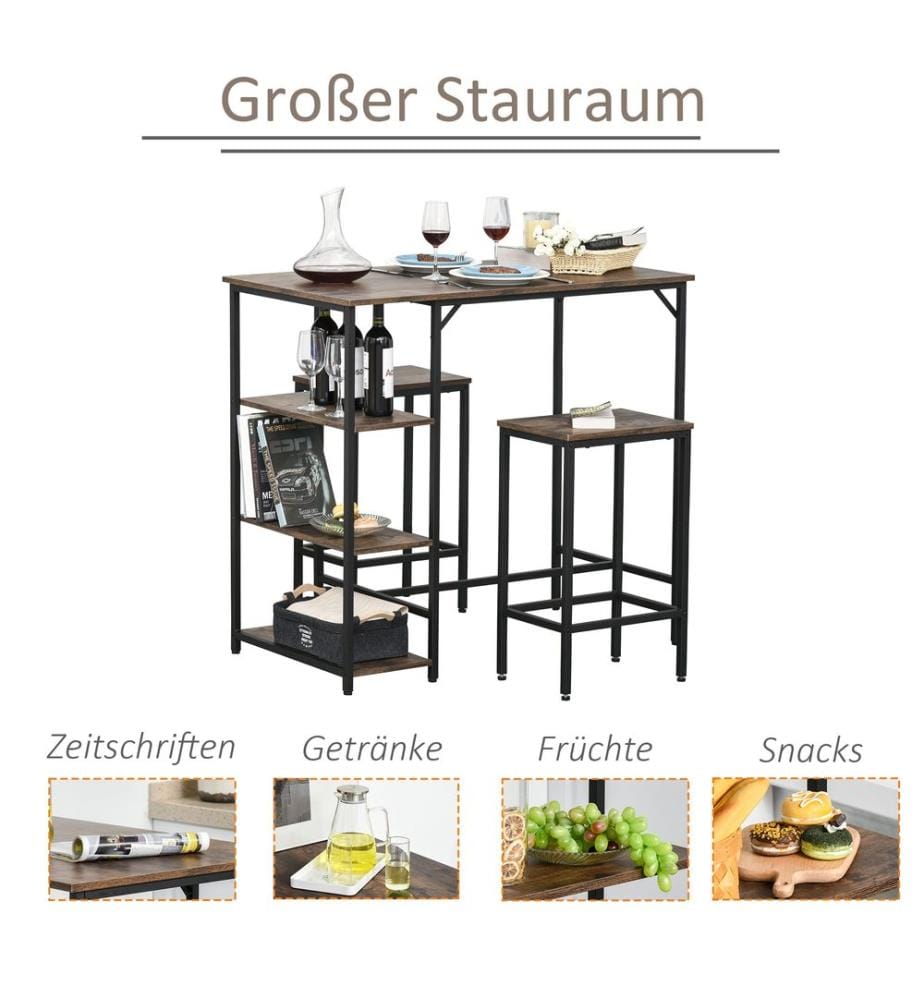 Bistrotisch Set Stehtisch Küchentisch mit 2 Barhocker