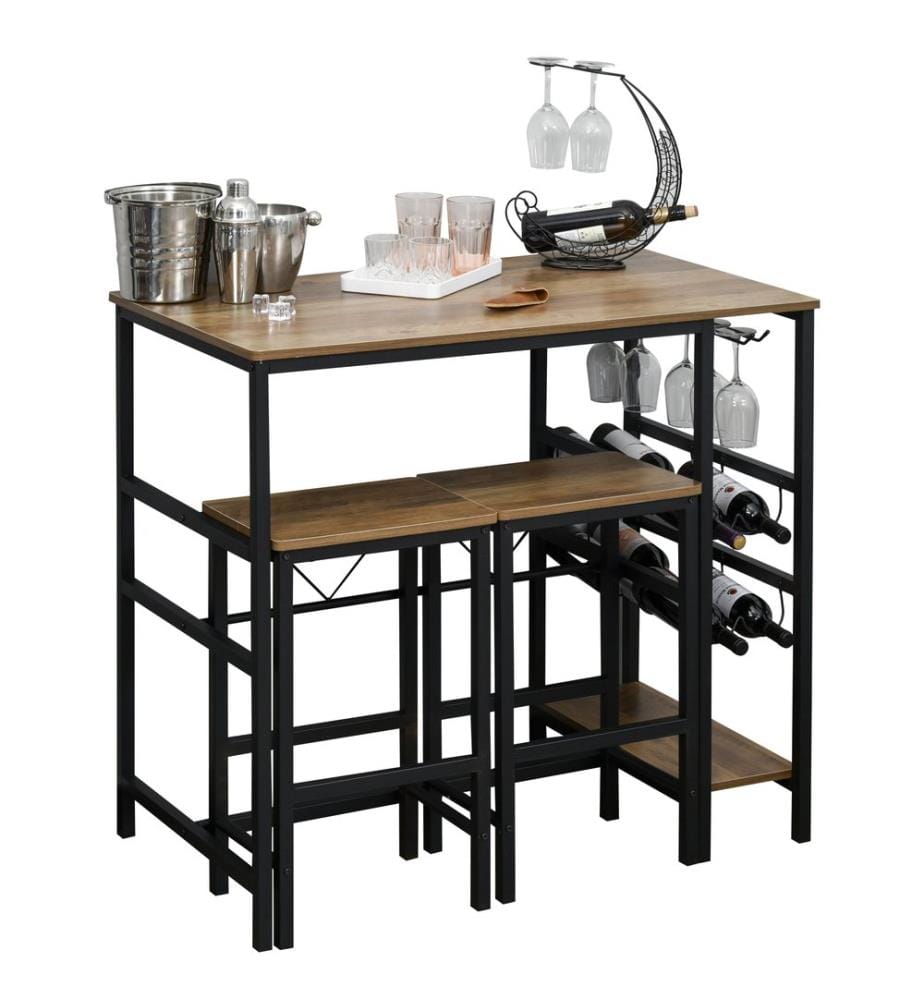 Set de tables de bistrot Table de cuisine avec 2 tabourets de bar Casier à vin