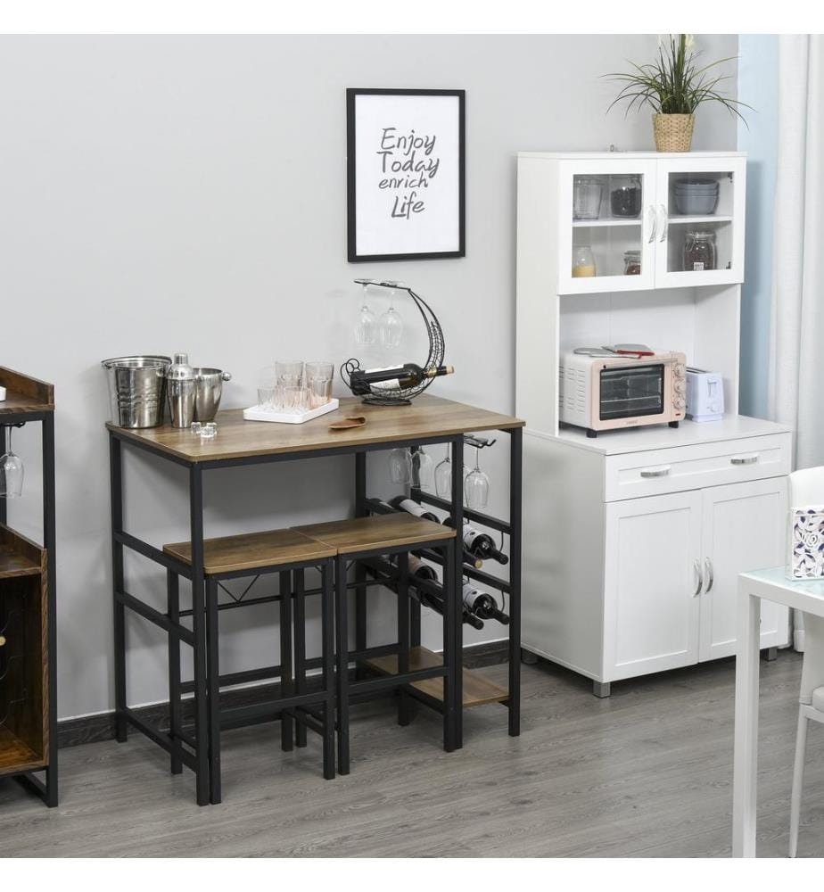 Set de tables de bistrot Table de cuisine avec 2 tabourets de bar Casier à vin