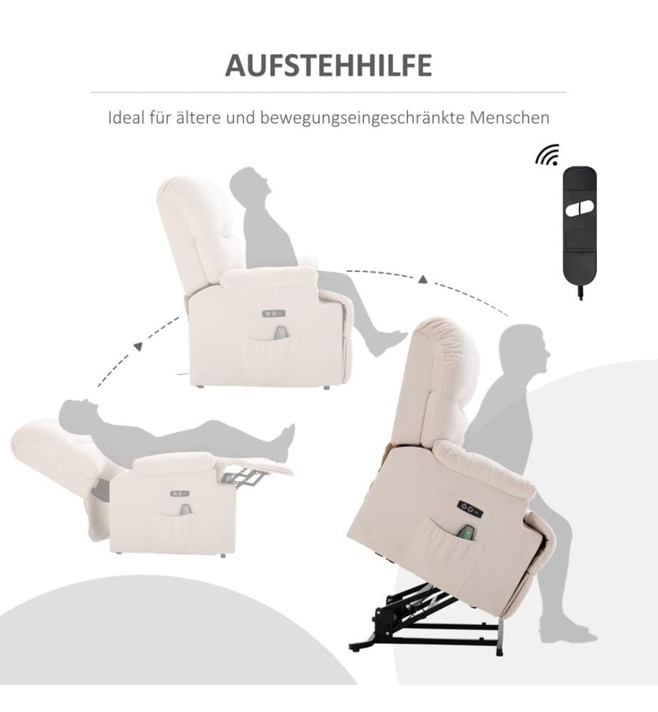 Massagesessel mit Aufstehhilfe elektrisch Stoffbezug Creme