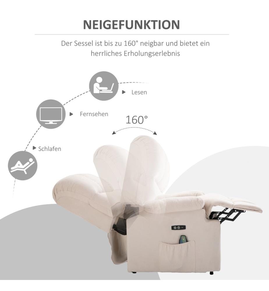 Massagesessel mit Aufstehhilfe elektrisch Stoffbezug Creme