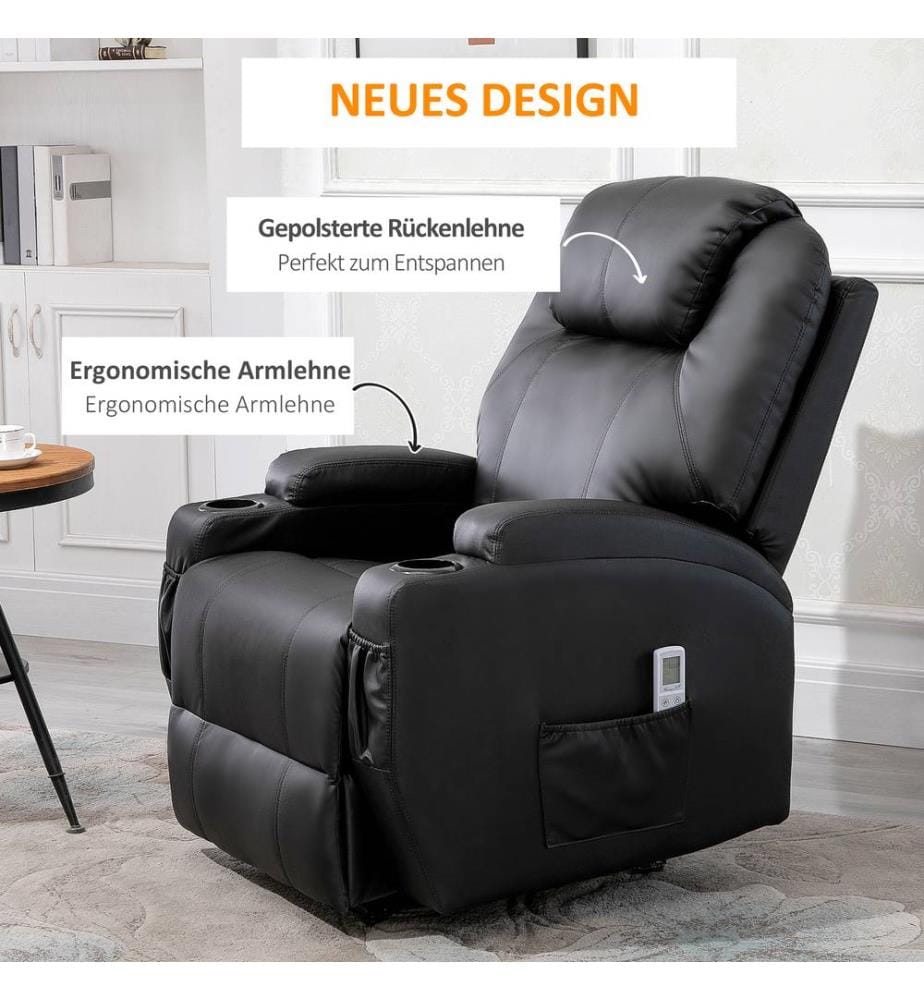 Massagesessel Fernsehsessel mit Liegefunktion Schwarz