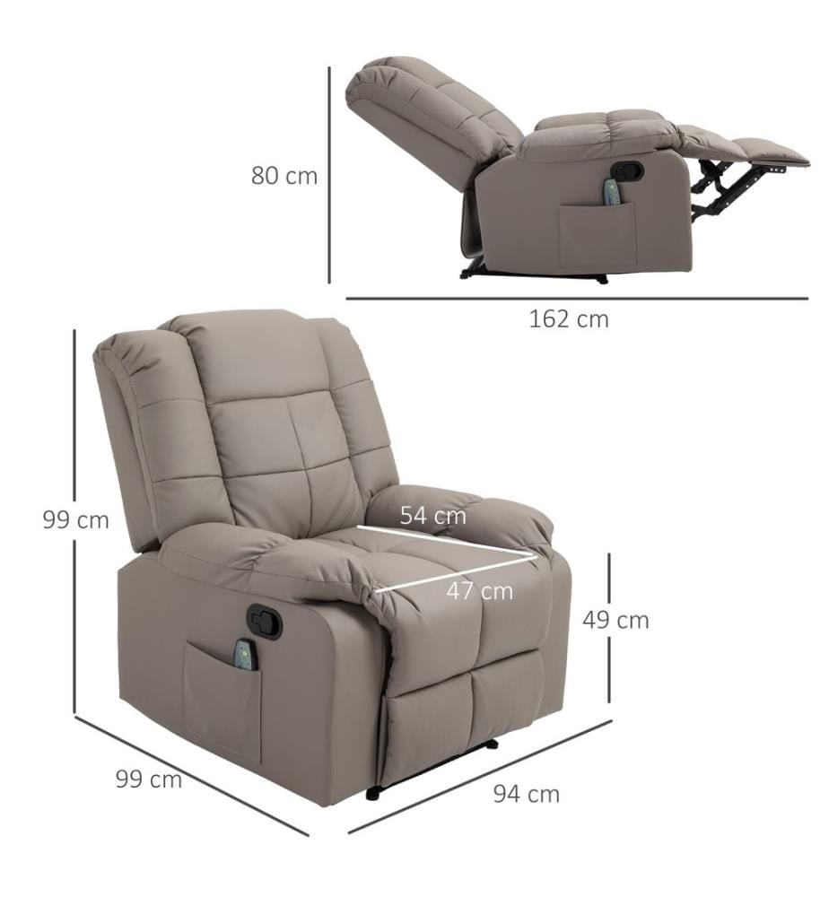 Massagesessel BigBUDDY Fernsehsessel mit Liegefunktion Grau
