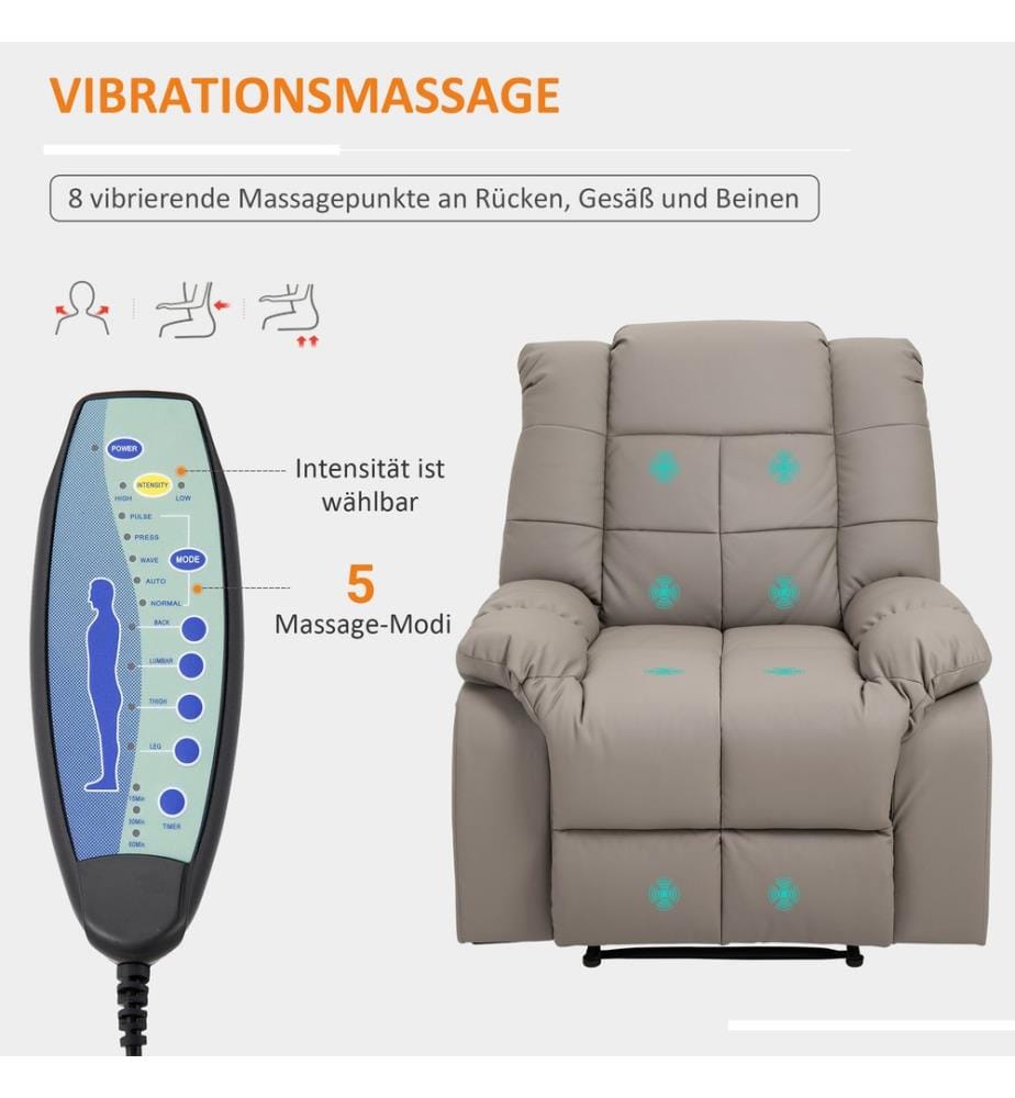 Massagesessel BigBUDDY Fernsehsessel mit Liegefunktion Grau