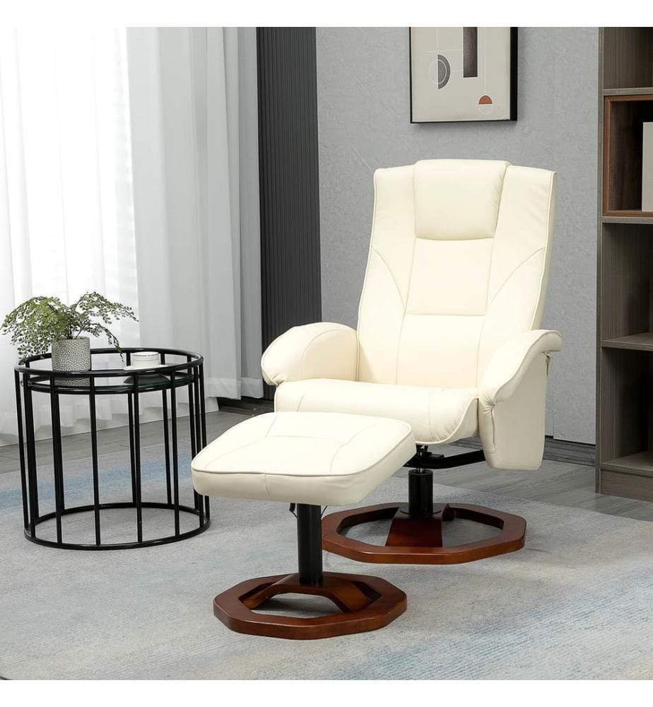Massagesessel mit Fussstütze 360° drehbar Creme