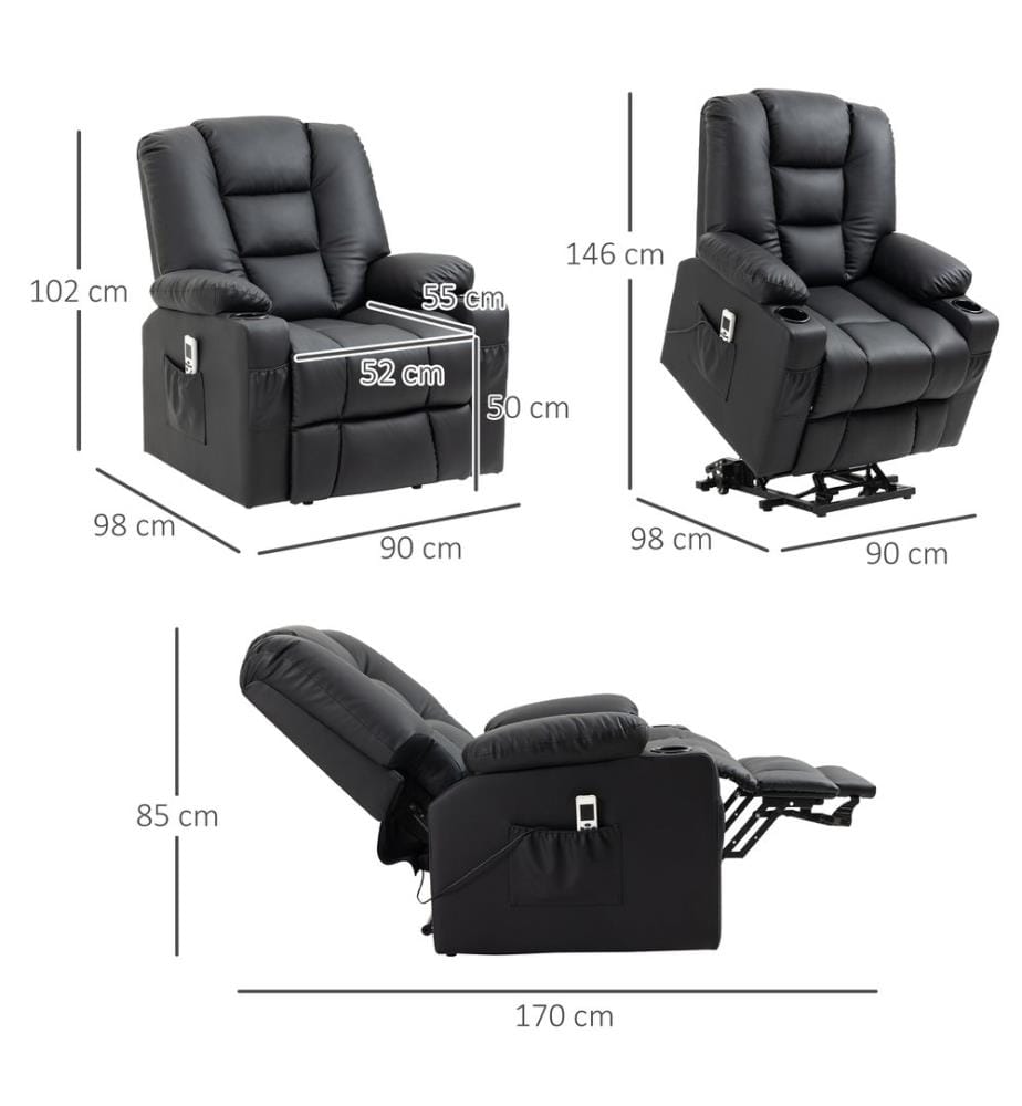 Massagesessel mit Aufstehhilfe Aufstehsessel Kunstleder Schwarz
