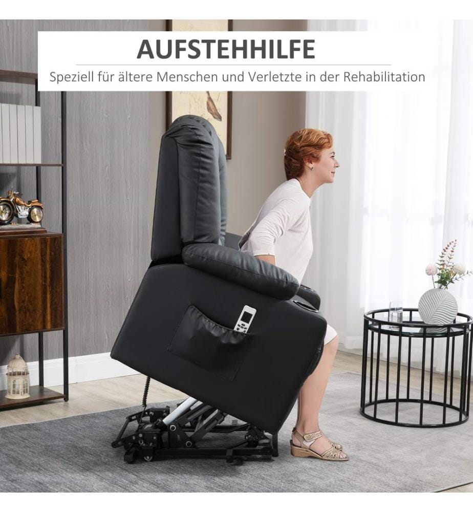 Massagesessel mit Aufstehhilfe Aufstehsessel Kunstleder Schwarz