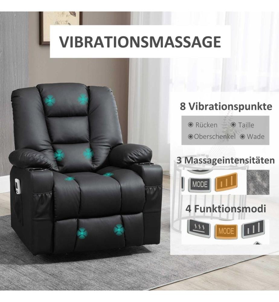 Massagesessel mit Aufstehhilfe Aufstehsessel Kunstleder Schwarz