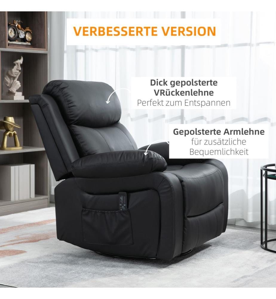 Massagesessel Fernsehsessel mit Liegefunktion Schwarz