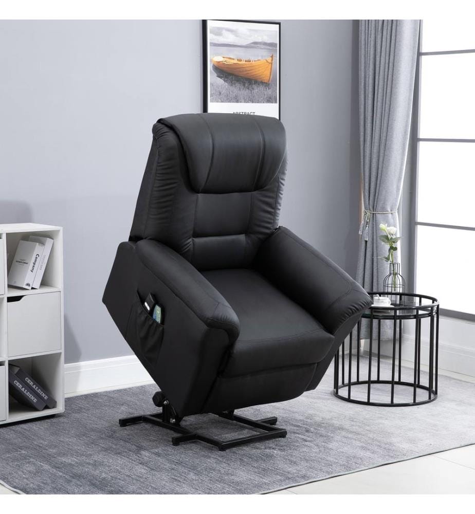 Massagesessel mit Aufstehhilfe elektrisch Kunstleder Schwarz