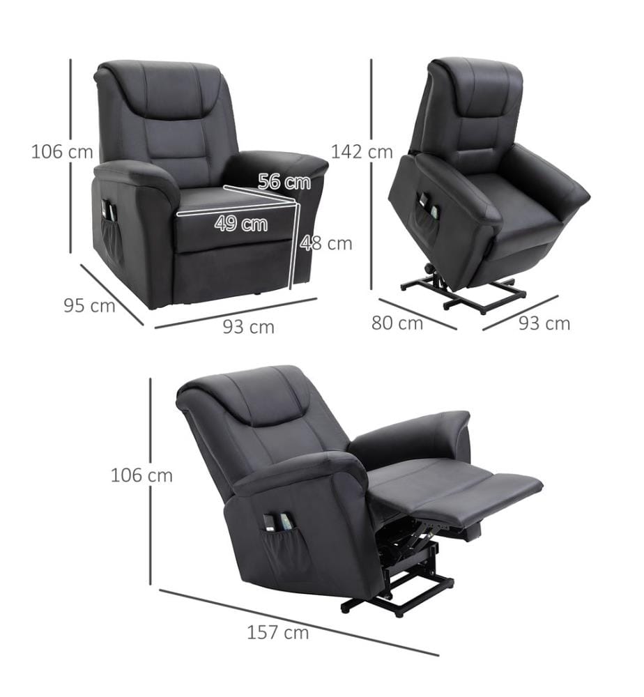 Massagesessel mit Aufstehhilfe elektrisch Kunstleder Schwarz