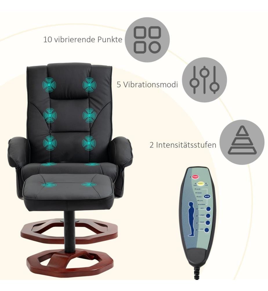 Massagesessel mit Fussstütze 360° drehbar Schwarz