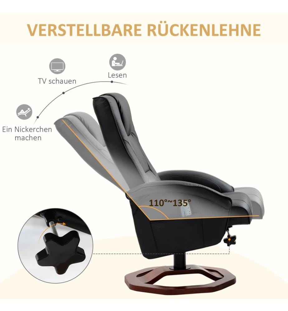Massagesessel mit Fussstütze 360° drehbar Schwarz