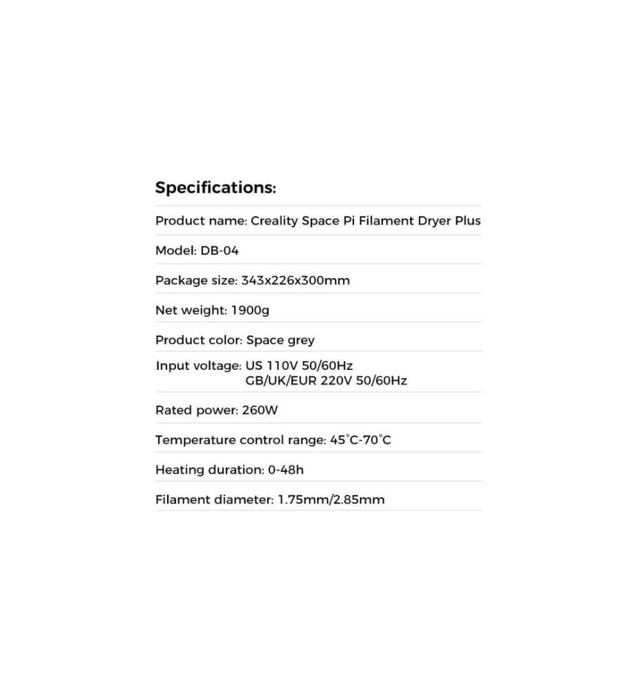 CREALITY - Boîte de séchage de filament Space Dryer P+