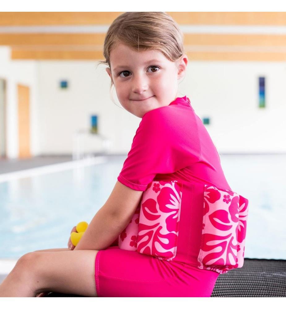 Badeanzug mit Schwimmhilfe Hibiscus pink, 4-5 Jahre