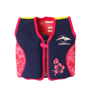 Kinder-Schwimmweste navyblau Hibiscus, 4-5 Jahre