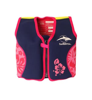 Kinder-Schwimmweste navyblau Hibiscus, 6-7 Jahre