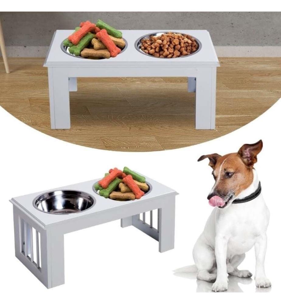 Gamelle pour chien surélevée avec 2 gamelles Acier inoxydable 58,4 x 30,5 x 25,4 cm