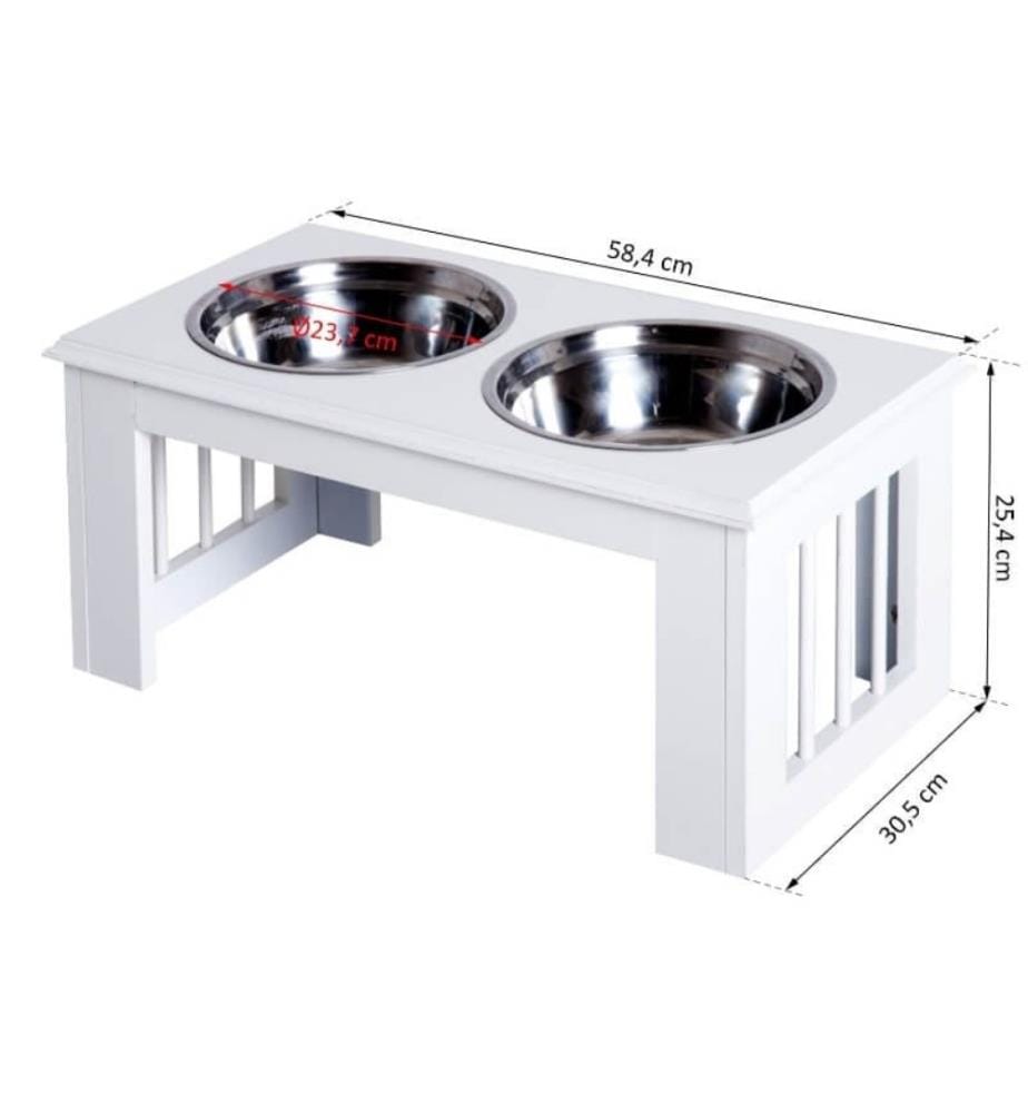 Gamelle pour chien surélevée avec 2 gamelles Acier inoxydable 58,4 x 30,5 x 25,4 cm