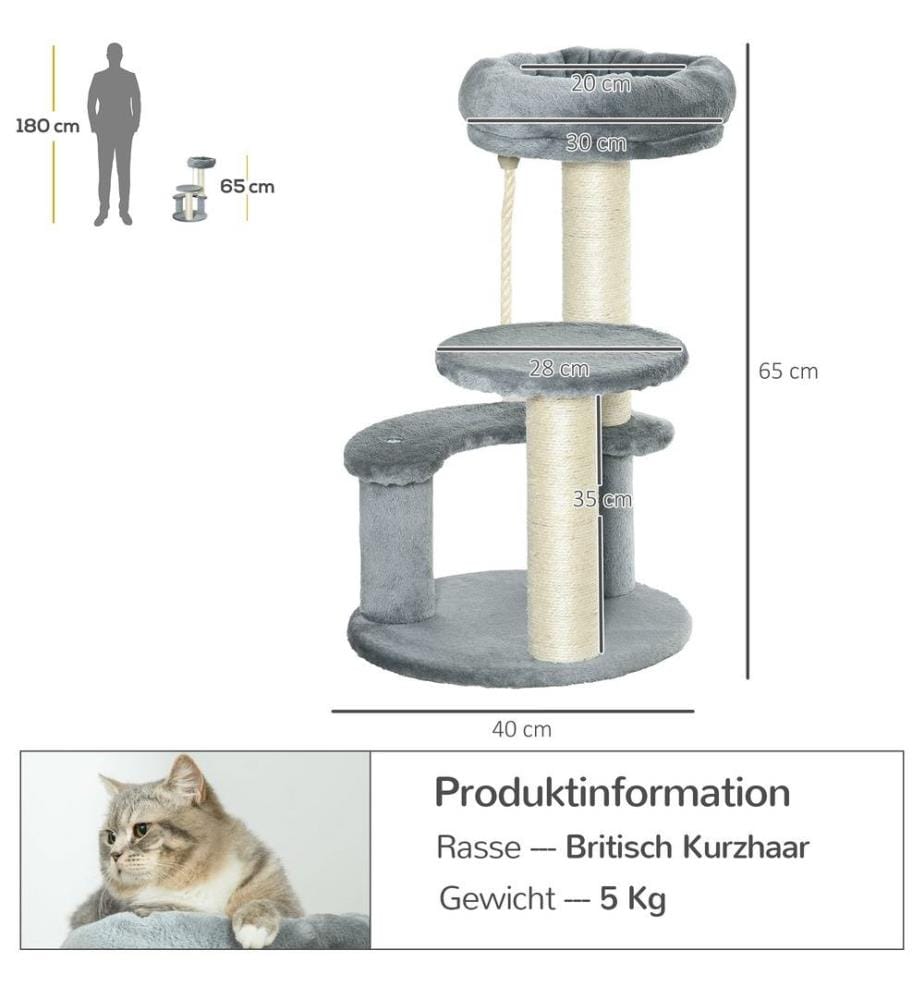 Arbre à chat avec hamac Colonnes en sisal Gris Ø40xH65 cm