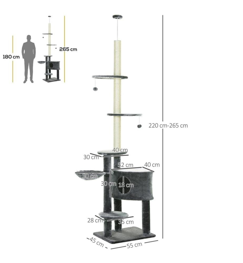 Structure d'escalade pour chats Arbre à chat avec colonne de sisal 220-265 cm