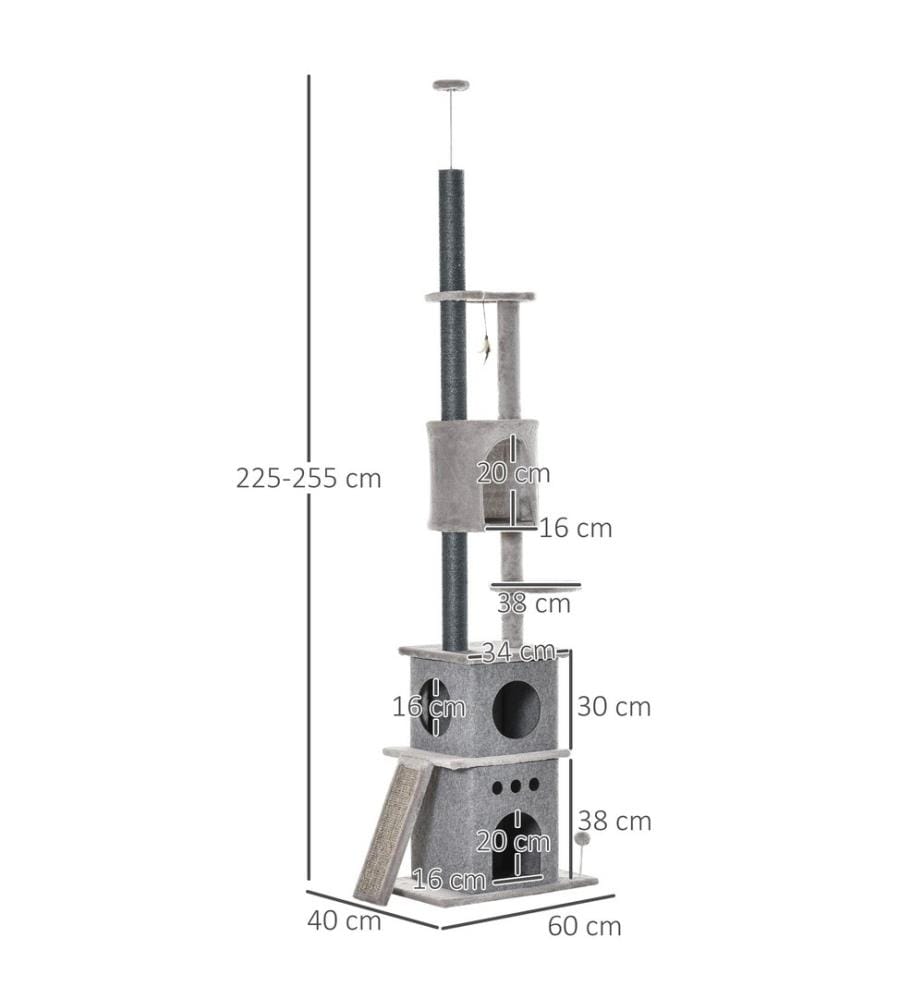 Cat tree height-adjustable 60x40x225-255 cm