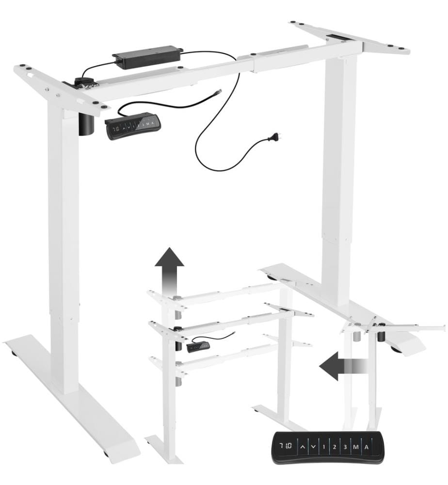 Standing Desk Frame - electrically height-adjustable, width adjustable - white