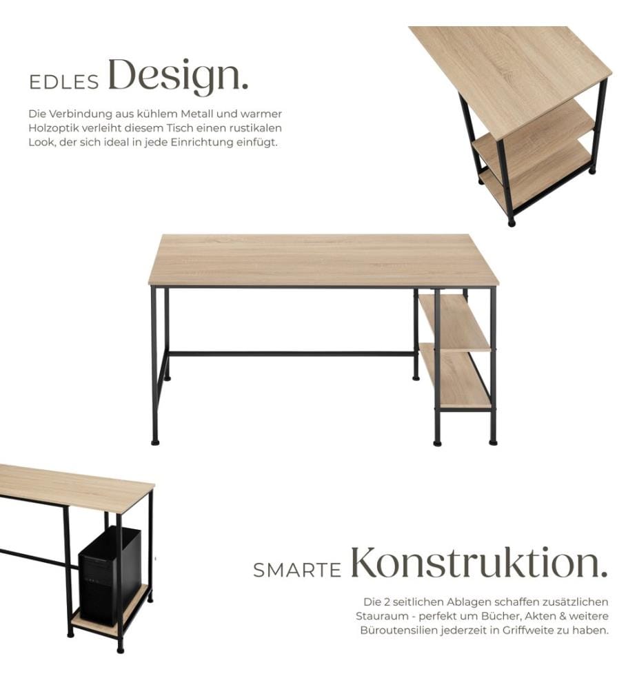 Bureau informatique DONEGAL 140x60x76,5 cm - Bois clair industriel, Chêne Sonoma