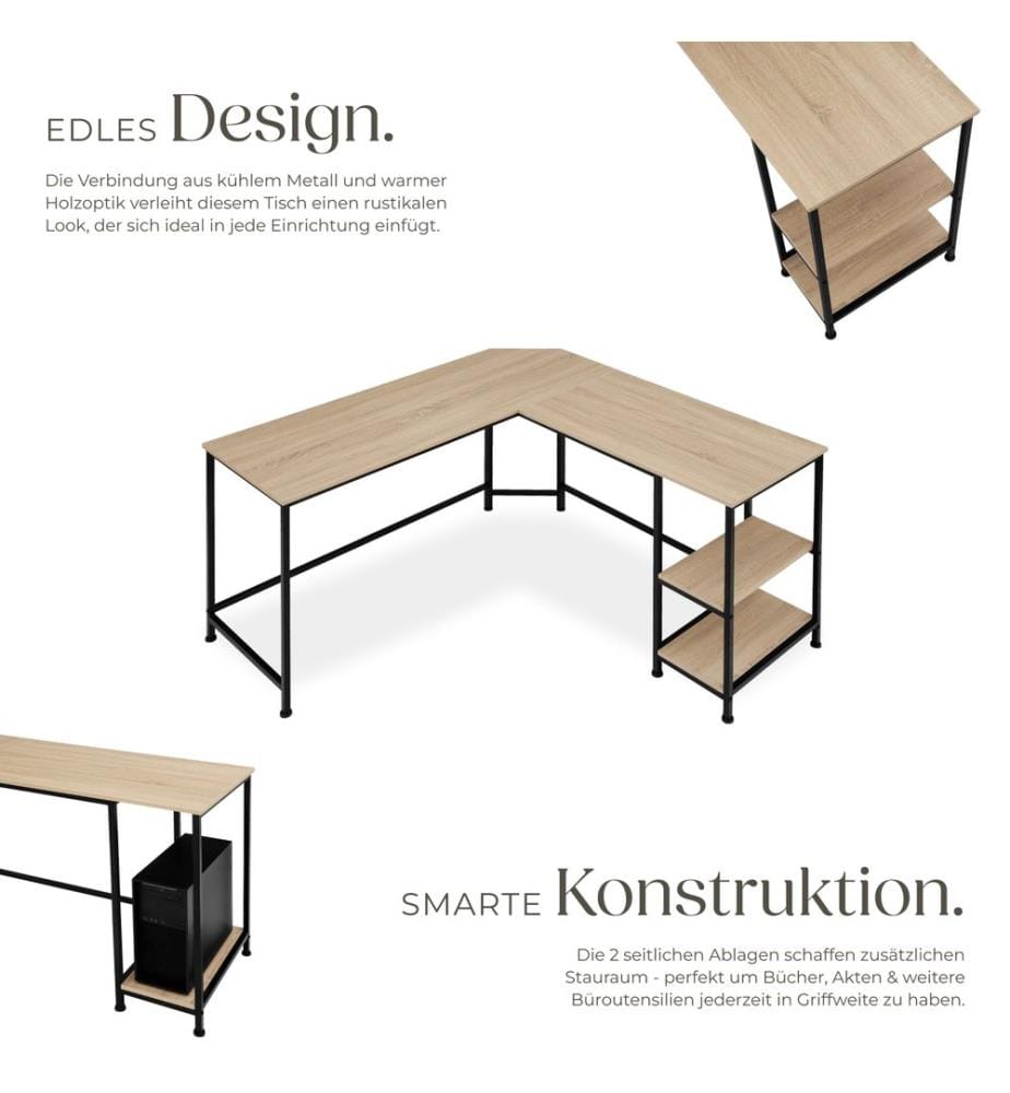 Bureau HAMILTON 138x138x75,5 cm - Bois clair industriel, Chêne Sonoma